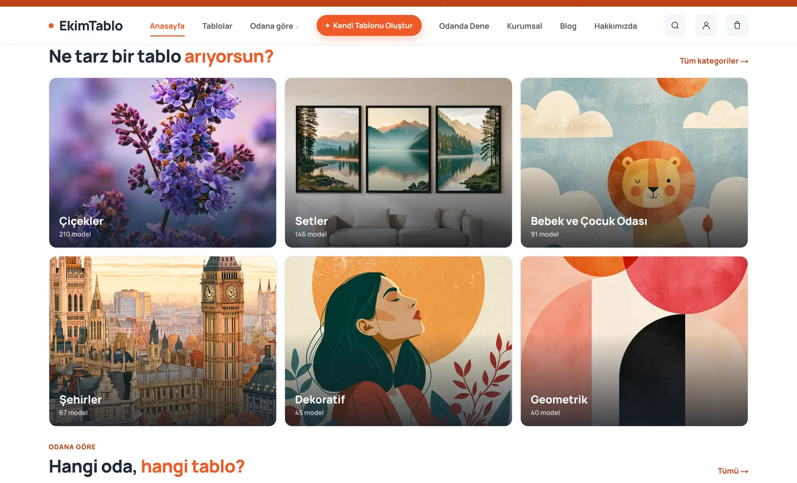 The category showcase of the EkimTablo store